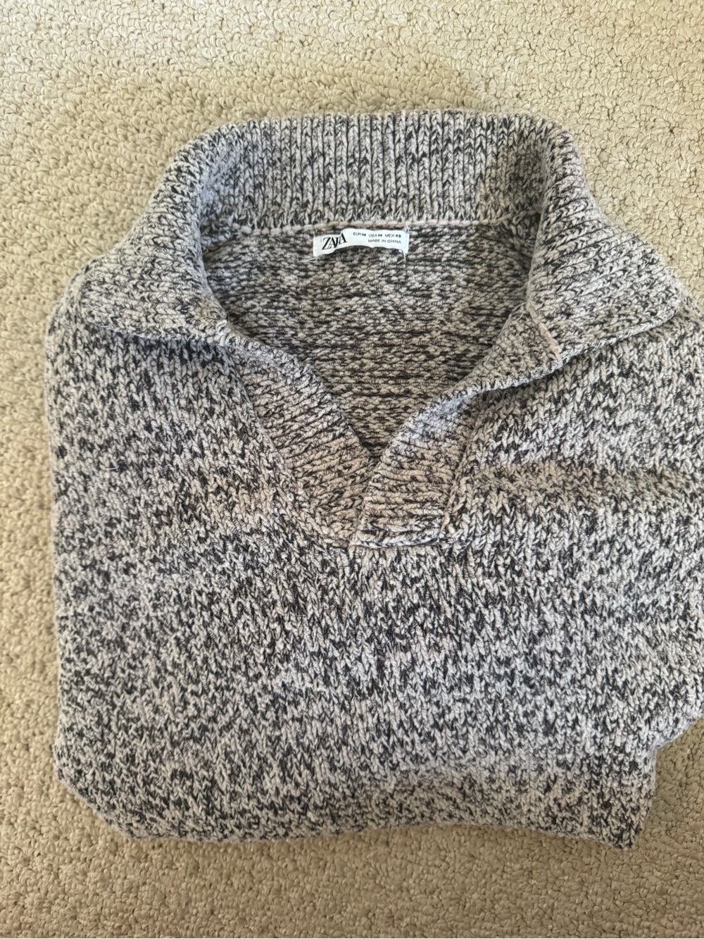 Zara Men Grey Marled V-Neck Sweater